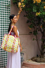 Load image into Gallery viewer, Prink Stripe Lemon Reversible Tote Bag