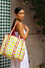 Load image into Gallery viewer, Prink Stripe Lemon Reversible Tote Bag