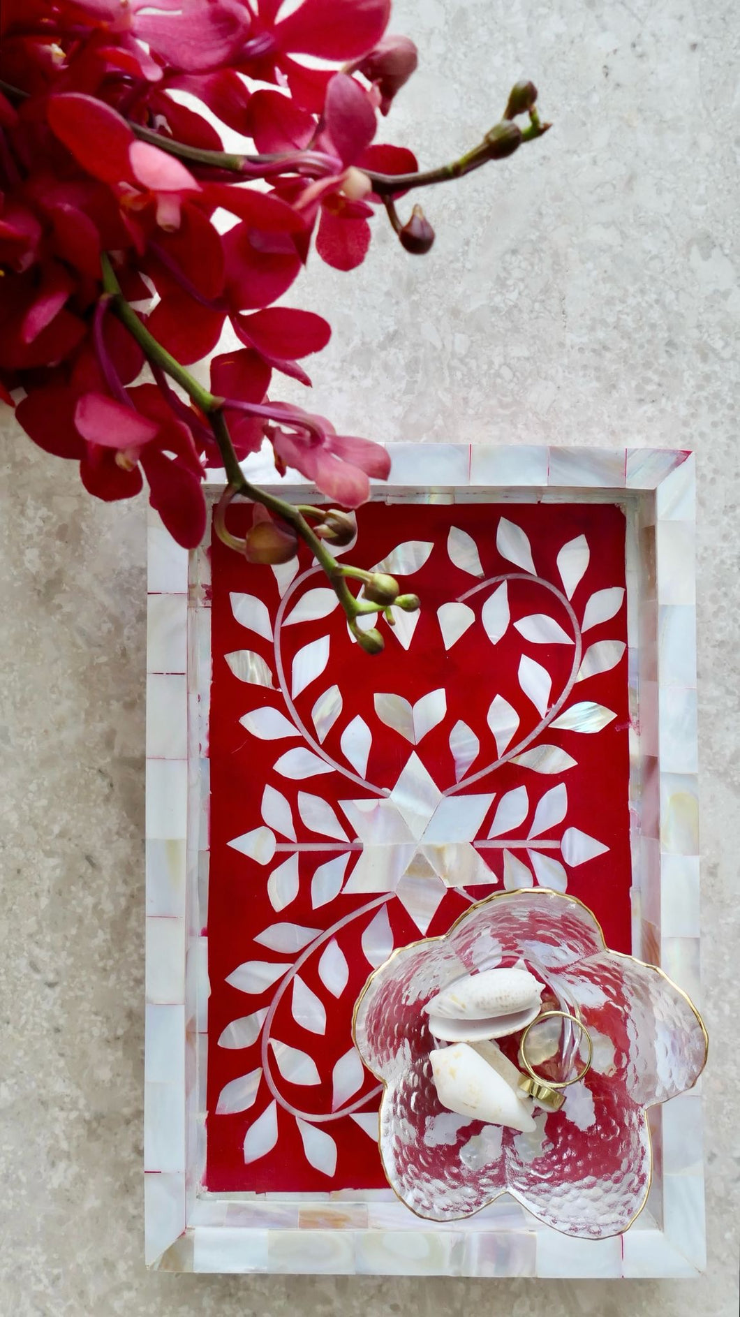 Botanical Red - Mini Mother of Pearl Tray