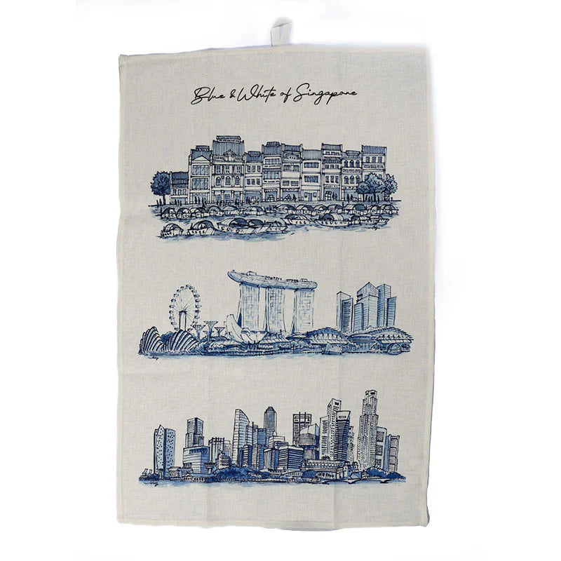 Linen Tea towel - Blue and White