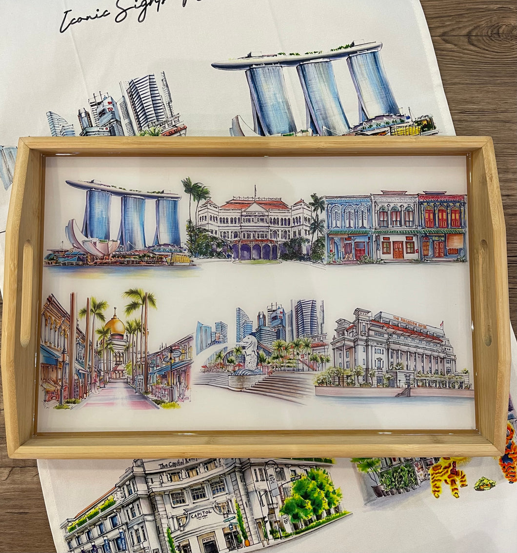 Handcrafted Tray Medium Size - Singapore Iconic Landmarks