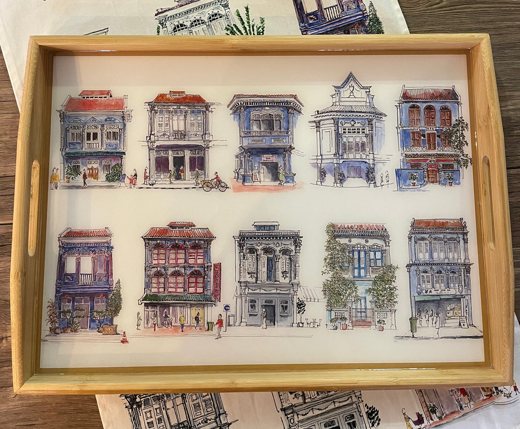 Handcrafted Tray - Blue Shophouses of Singapore
