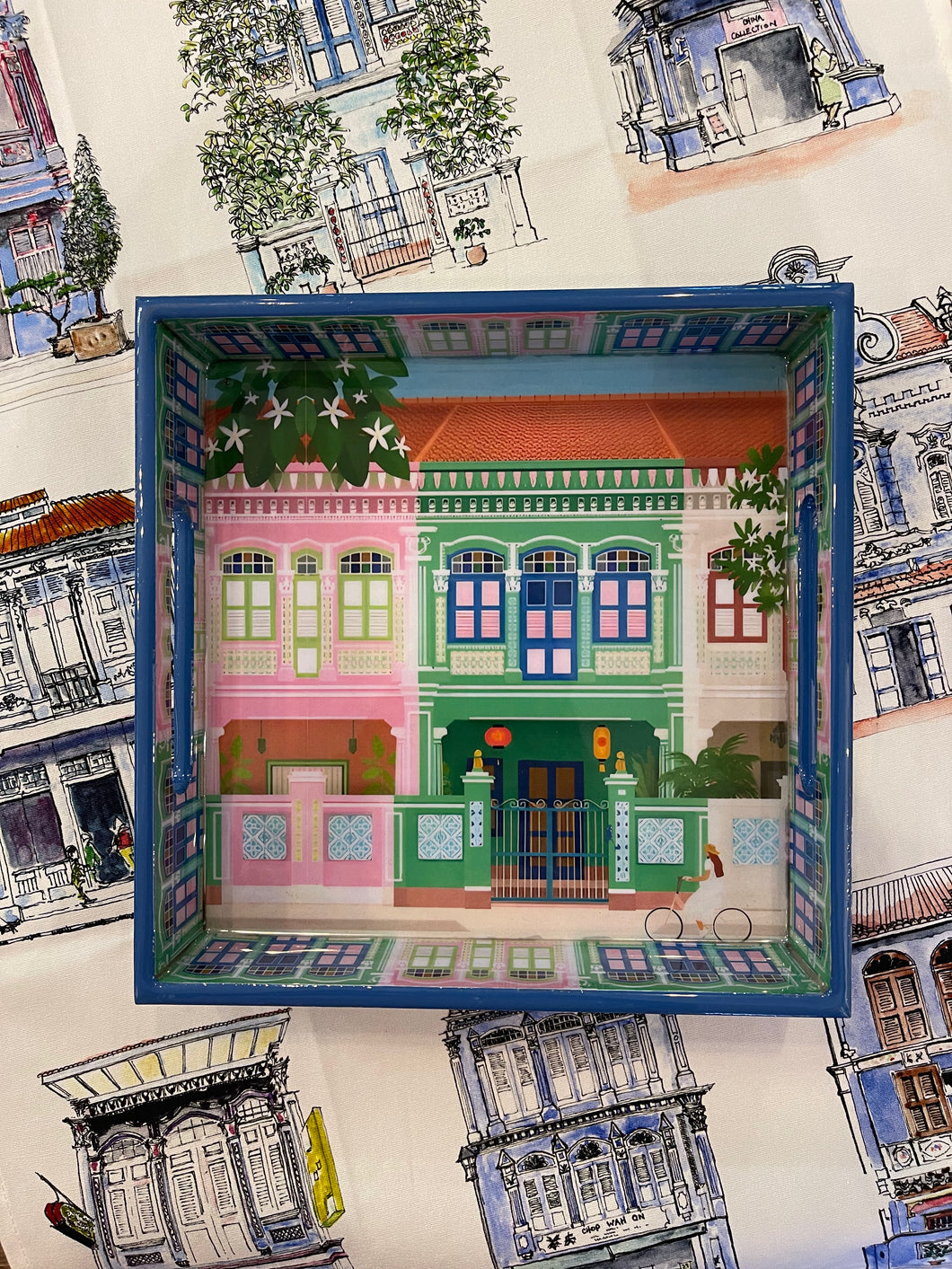Joo Chiat Road shophouse tray (Blue Border)