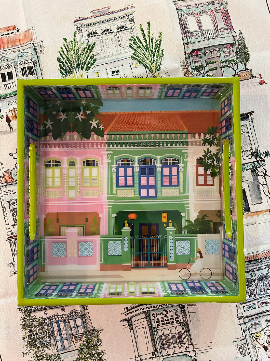 Joo Chiat Road shophouse tray (Green Border)