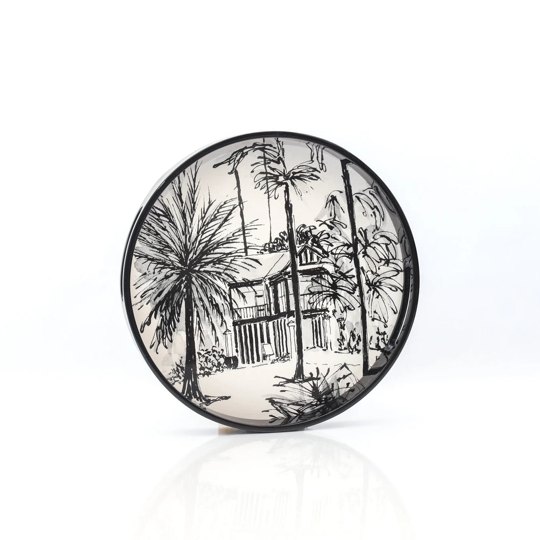 Black Lacquer Round Tray - B&W Corner House