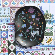 Load image into Gallery viewer, Batik &amp; Kitty Ceramic Plate - Blue Flora Motif
