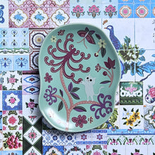 Load image into Gallery viewer, Batik &amp; Kitty Ceramic Plate - Blue Flora Motif
