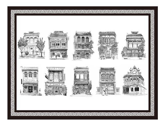 Cork-Based Black and White Shophouse Placemats