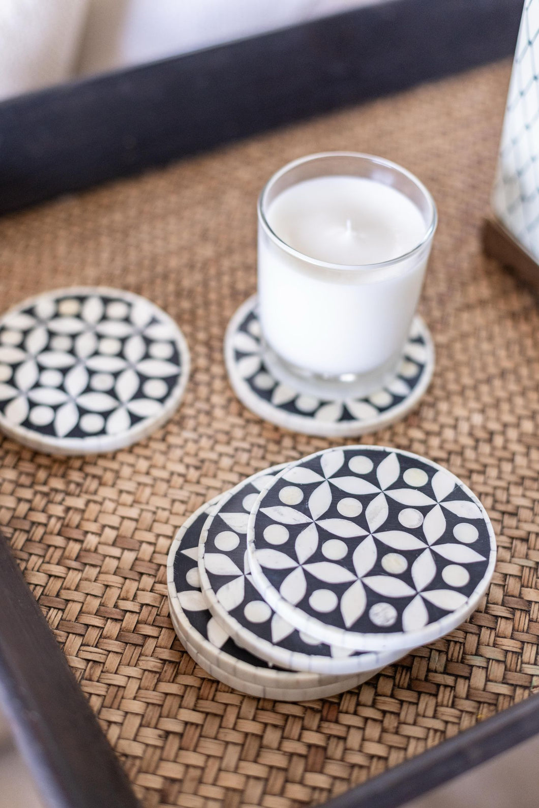 Katong Black Individual Bone Inlay Coasters