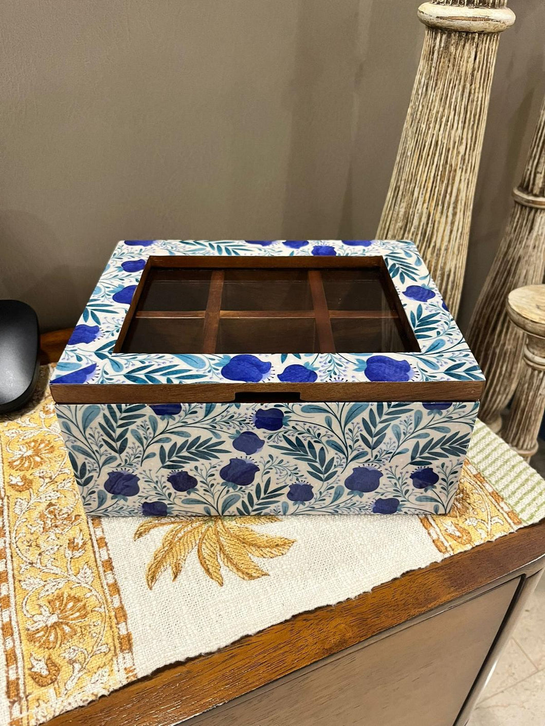 Blue Rose Mango Wood Tea Box