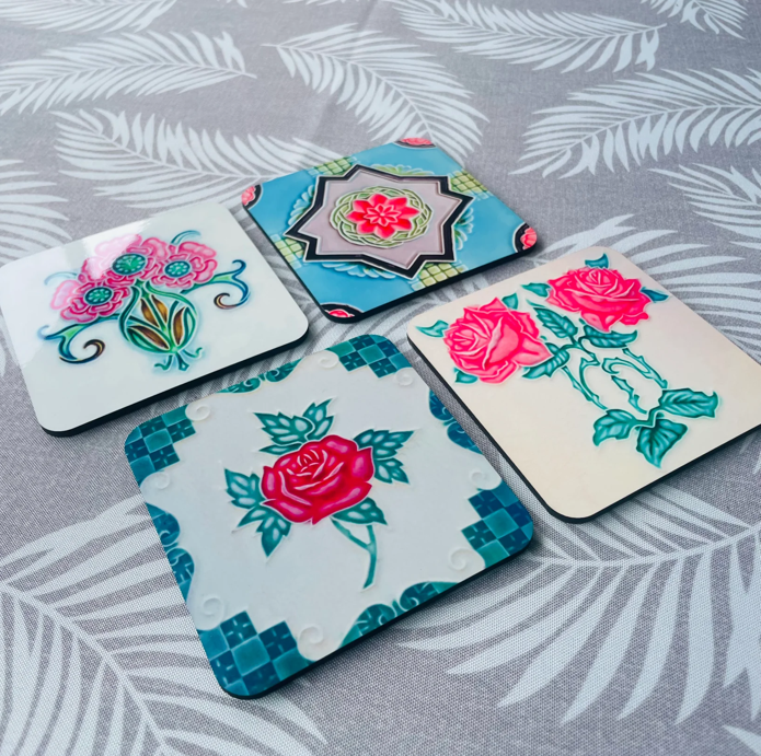 Peranakan Tile Motifs Coaster Set