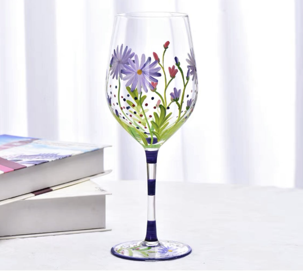 Purple Flower Wine Glass