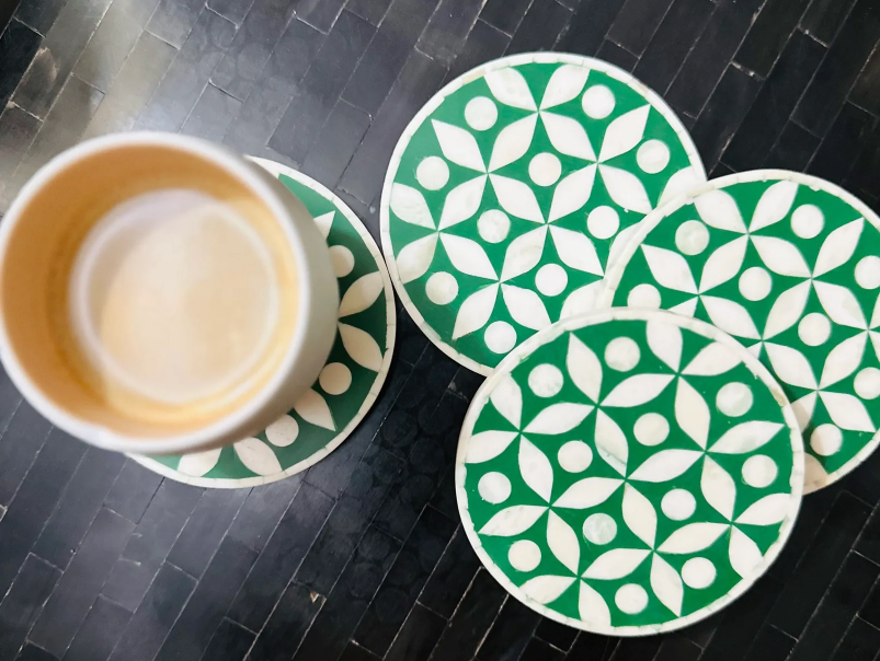 Katong Green Individual Bone Inlay Coasters