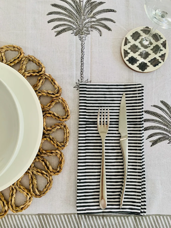 Set of 4 - Black Block Print Stripe Napkins