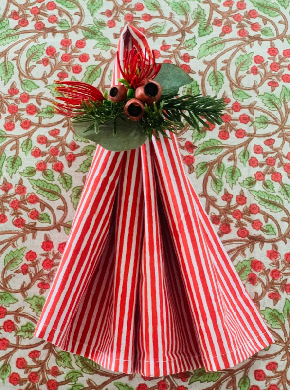 Set of 4 - Red Block Print Stripe Napkins