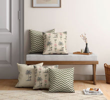 Load image into Gallery viewer, Chevron Palms Satin Blend Cushion Cover Set of 5
