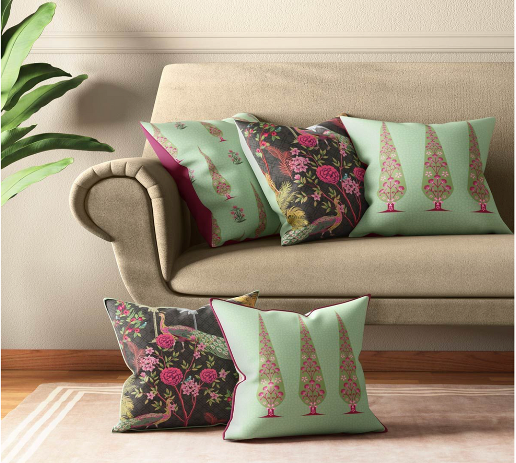 Peacock & Conifer Cushion Cover Set of 5